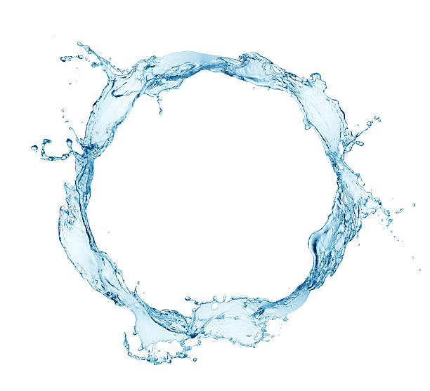 A ring of blue water splashing against a white background stock photo