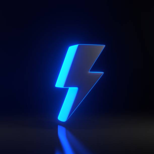 istock Lightning bolt icon with bright glowing futuristic blue neon lights on black background 1846871720