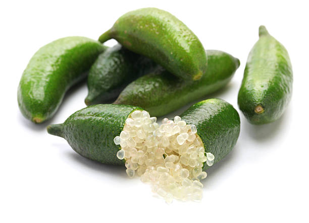 finger lime micro citrus on white background caviar stock pictures, royalty-free photos & images