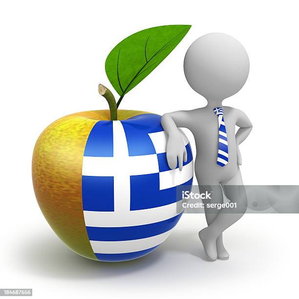 Apple With Greece Flag And Businessman Stock Photo - Download Image Now - Adult, Adults Only, Apple - Fruit