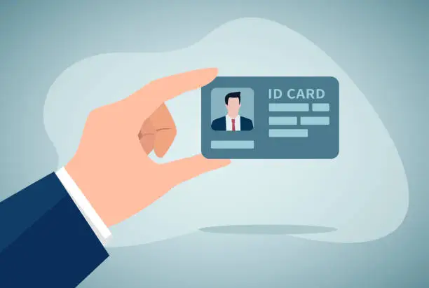 Vector illustration of Human hand holding a ID card.