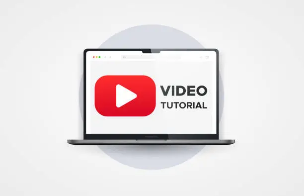 Vector illustration of Video tutorial laptop mockup 3d design