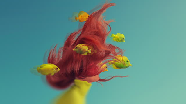 young woman with yellow fishes