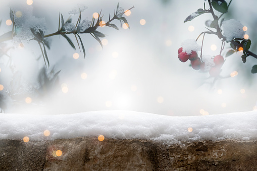 Snow background for Christmas decoration with snow and defocused lights