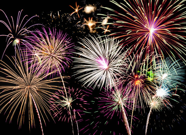 istock Fireworks of various colors burst in the night sky 1846916399