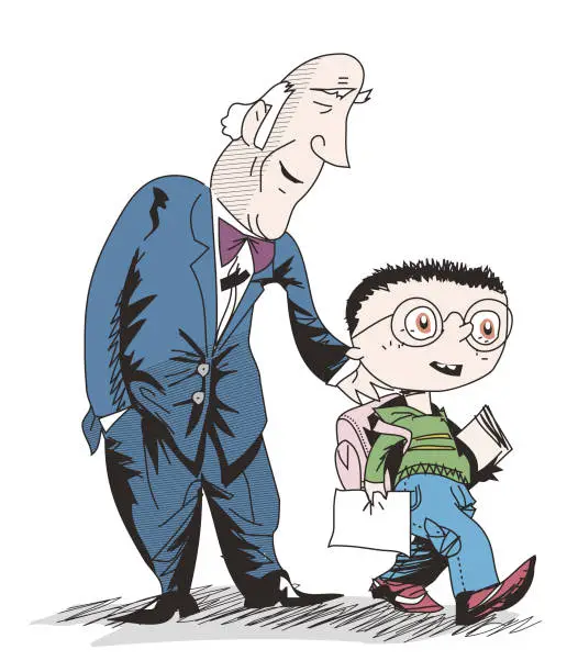 Vector illustration of businessman gives educational scholarship to child