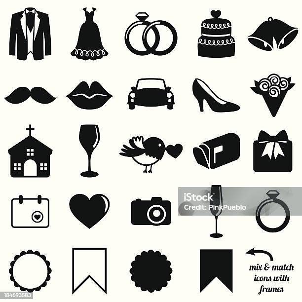 Vector Coleção De Ícones De Casamento E Silhuetas Com Frames - Arte vetorial de stock e mais imagens de Casamento