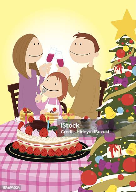 Familychristmascake - Stockowe grafiki wektorowe i więcej obrazów Dziecko - Dziecko, Matka, Toast