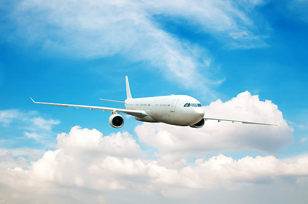 istock Large passenger plane flying in the blue sky 184694462