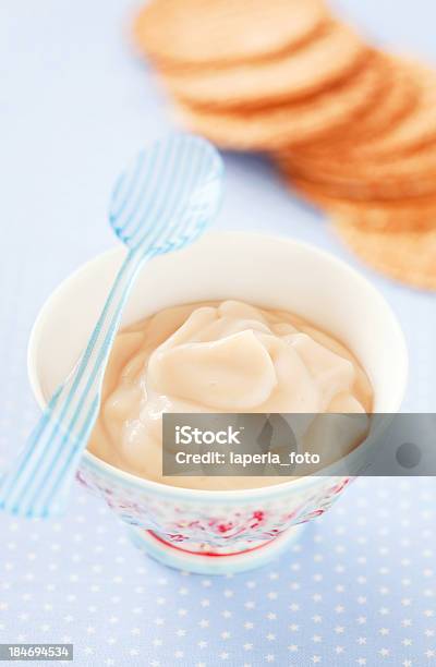 Caramel Cream Stock Photo - Download Image Now - Blue, Bowl, Bran