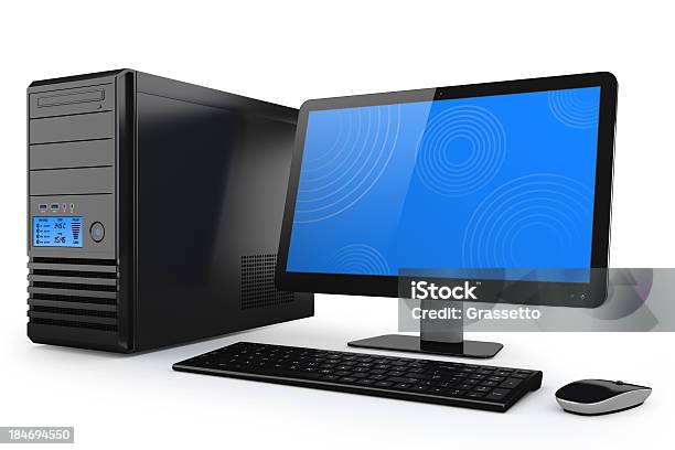 Modern Power Home Desktop Computer Pc System Stock Photo - Download Image Now - Desktop PC, White Background, Computer