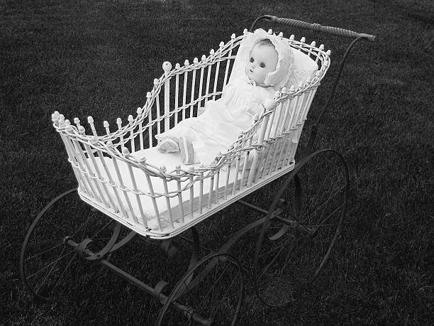 istock baby doll in vintage buggy 184696763