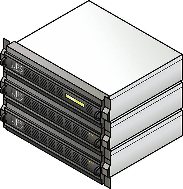 UPS A rack mountable uninterruptible power supply (UPS) with a controller unit and two battery banks. ups power supply stock illustrations