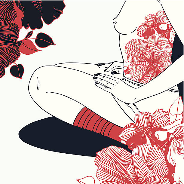 ilustrações de stock, clip art, desenhos animados e ícones de colo menina com tatuagem de flor - sexy girls