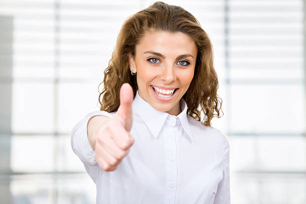 istock Happy young business woman 184697851