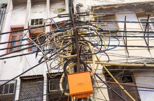 Indian Electricity Pole with messy wires
