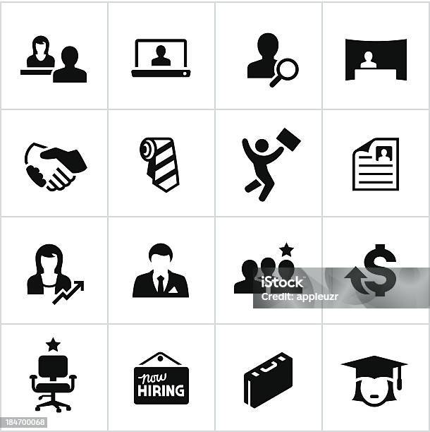 Black Hiring Icons Stock Illustration - Download Image Now - Icon Symbol, Recruitment, Help Wanted Sign