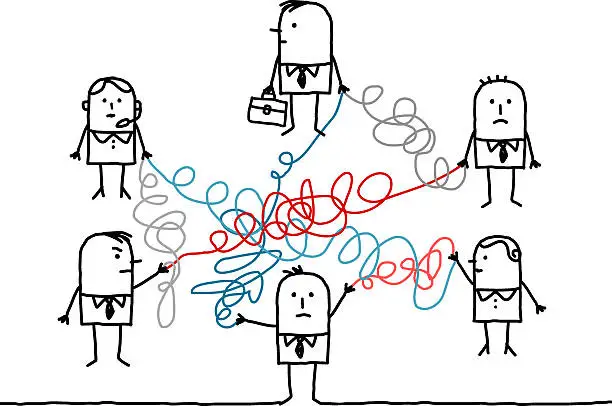 Vector illustration of business people connected with tangled lines