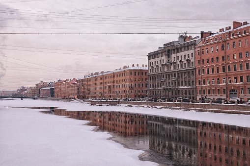 Russia, St. Petersburg - December 2, 2023: View of the embankment of the Fontanka river