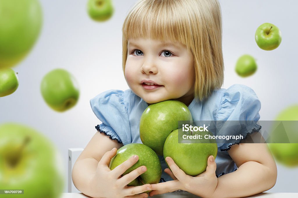 healthy food beauty girl holding green apples Apple - Fruit Stock Photo