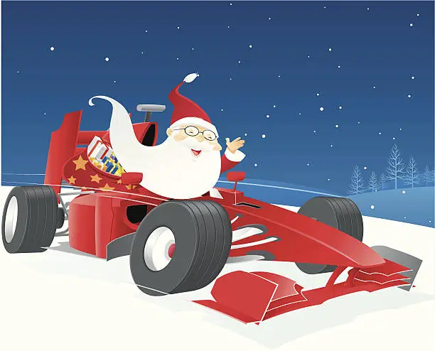 Vector illustration of Santa Claus driving car