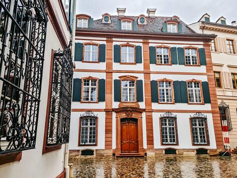 Typical facade of Parisian building near Notre-Dame