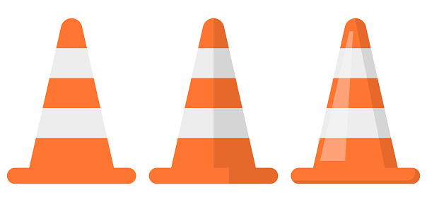 Orange plastic striped traffic cone icon. Vector illustration. Eps 10.