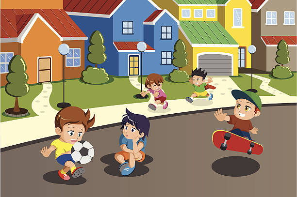 Niños Felices Amigos Jugando En La Calle Ciudad Ilustración Dibujo Animado Vectores Libres de Derechos - iStock Niños Felices Amigos Jugando En La Calle Ciudad Ilustración Dibujo Animado Vectores Libres de Derechos - iStock