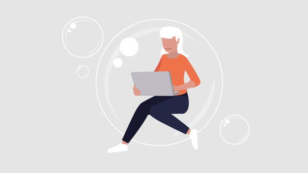 istock Vector illustration of a relaxed person with a laptop floating in their social media bubble – social media concept 1847076177