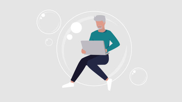 istock Vector illustration of a relaxed person with a laptop floating in their social media bubble – social media concept 1847077314