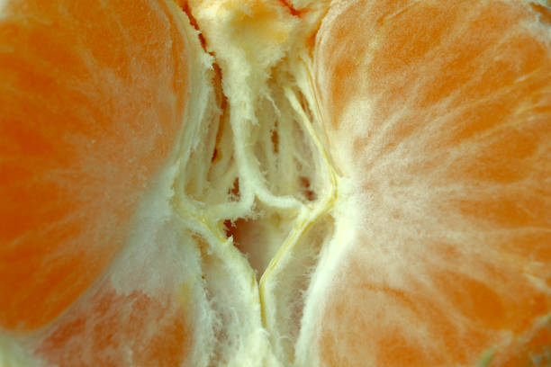 Slices of peeled ripe tangerine close-up ストックフォト