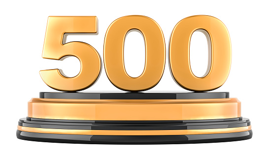 500 golden podium award, 3D rendering isolated on white background