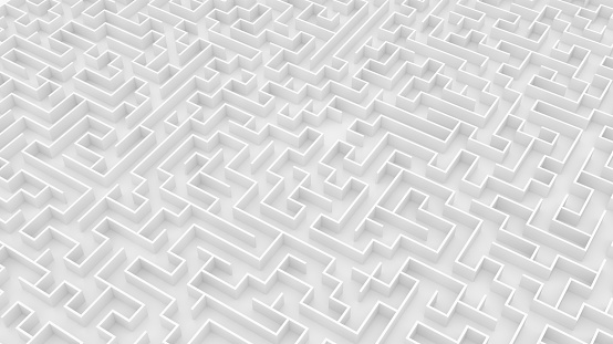 White maze background. Endless labyrinth 3d illustration.