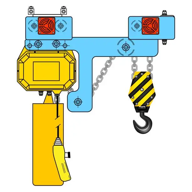 Vector illustration of Chain hoist. Color drawing. White background.