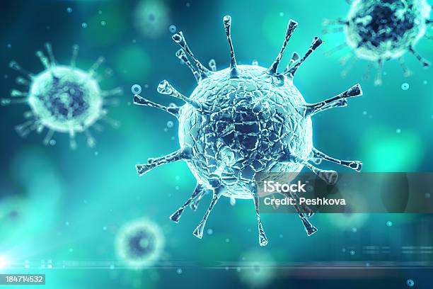 A Blue Colored Biological Microscopic Virus Stock Photo - Download Image Now - Virus, AIDS, Abstract
