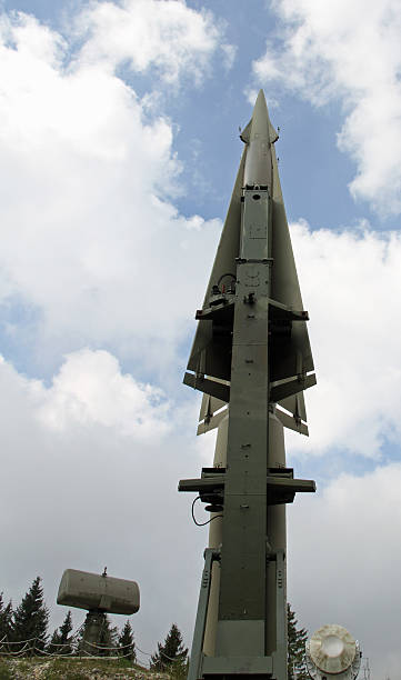rocket military ready to go rocket military ready to go from the launching pad and two big radar for remote commands biochemical weapon photos stock pictures, royalty-free photos & images