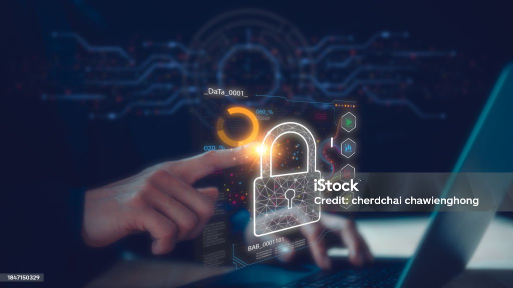 Man Using Computer Cyber Security Cyber Security Protection Information Privacy Technology Concept Man ...