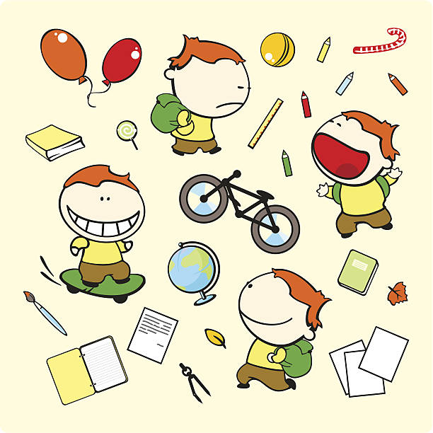 ilustraciones, imágenes clip art, dibujos animados e iconos de stock de funny niños; niño en edad escolar - education childhood school drawing compass