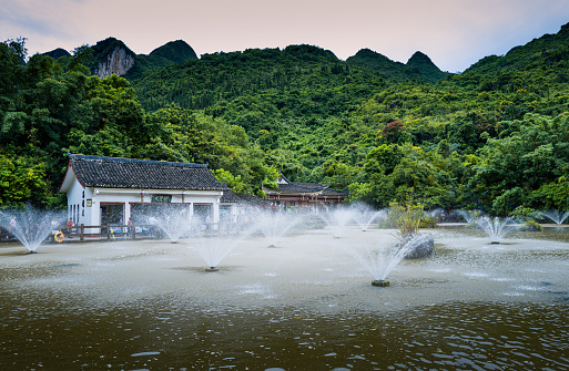 The fountain in Qingyan Ancient Town Park, Guizhou Province, China.