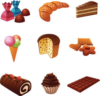 cakes and candy icon set