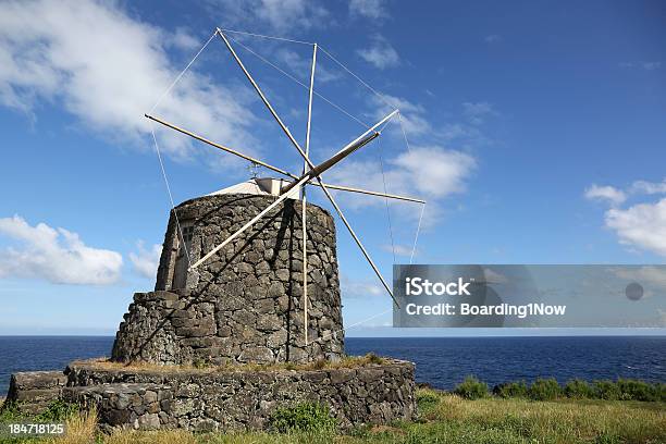 Windmill On The Island Of Corvo Azores Portugal Stock Photo - Download Image Now - Ancient, Archipelago, Atlantic Ocean