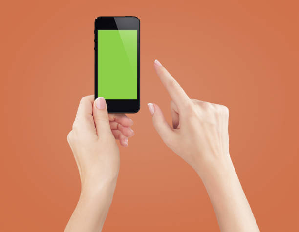 istock Female hands holding mobile phone with blank screen isolated 1847183098