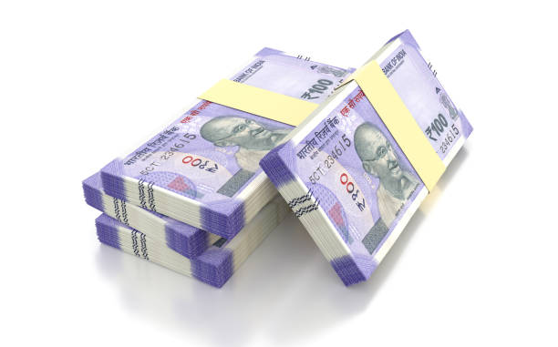 istock Indian Rupee 100 Currency Note Bundles isolated on White Background - 3D Illustration Render 1847196828