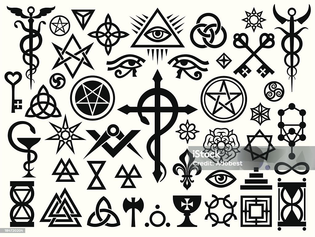 Medieval Occult Signs And Magic Stamps Medieval Occult Signs And Magic Stamps, Locks, Knots (with Additions) Symbol stock vector