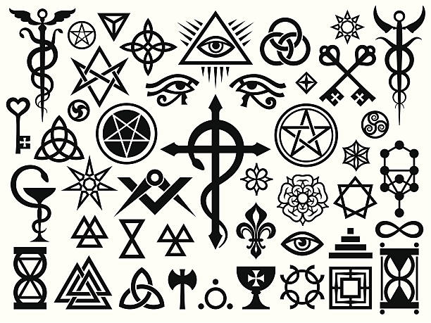 Medieval Occult Signs And Magic Stamps Medieval Occult Signs And Magic Stamps, Locks, Knots (with Additions) occult symbols stock illustrations