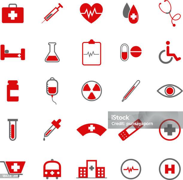 Medico Icone Di Colore Su Sfondo Bianco - Immagini vettoriali stock e altre immagini di A forma di croce - A forma di croce, Ambulanza, Attrezzatura