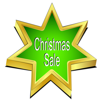 Christmas Sale Star button grren gold - 3D illustration