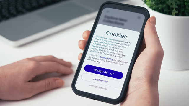Accept web cookies on a smartphone. General Data Protection Regulation GDPR in the EU.