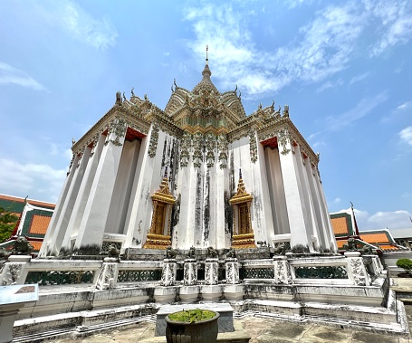 May 27 2023, Bangkok, Thailand : Phra Mondop is a Chaturamuk architecture with a crown-shaped spire at Wat Pho temple.