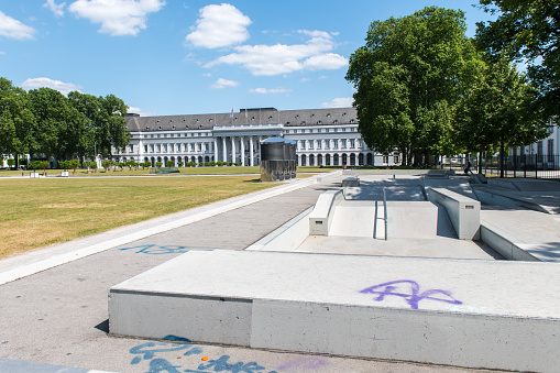 Skateboard park in front of the Electoral Palace in Koblenz. The palace was built between 1777 and 1786 for the last Prince-Elector (Kurfürst) of Trier Clemens Wenzeslaus.